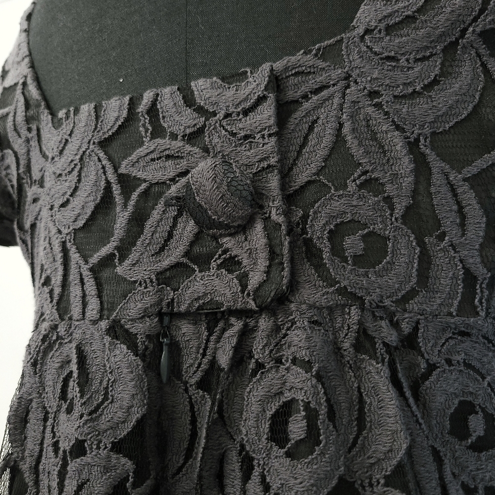 RARE Anna Sui Dark Floral Grey Lace Wild Roses Witchycore Babydoll Dress - Picture 12 of 15